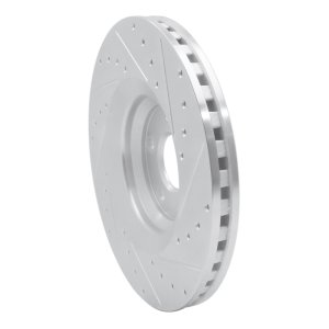 Audi TTS Quattro Brake Rotor (1) - Front Left - R1 Concepts - Drilled & Slotted - Silver - `08-`11